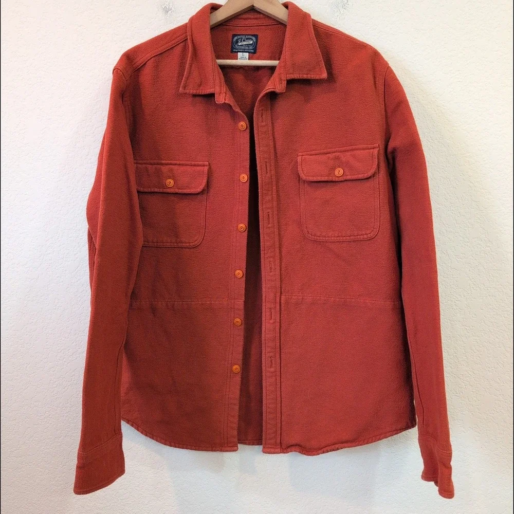 J. Crew Mens Sporting Life Burnt Orange Cotton Shirt Jacket Chamois Large Barn